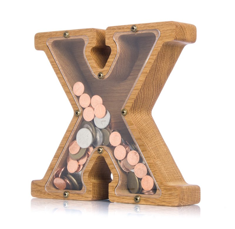 Adult money box LETTER Piggy bank for boys and girls Large personalized coin jar - กระปุกออมสิน - ไม้ 