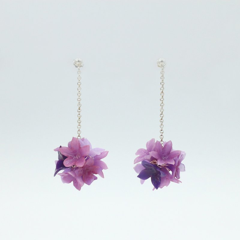 Pamycarie spring and summer resin clay flower ball 925 sterling silver earrings - Earrings & Clip-ons - Clay Purple
