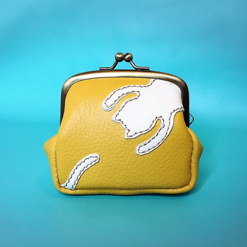 猫の日と口の金のパッケージ[白] - 財布 - 革 イエロー