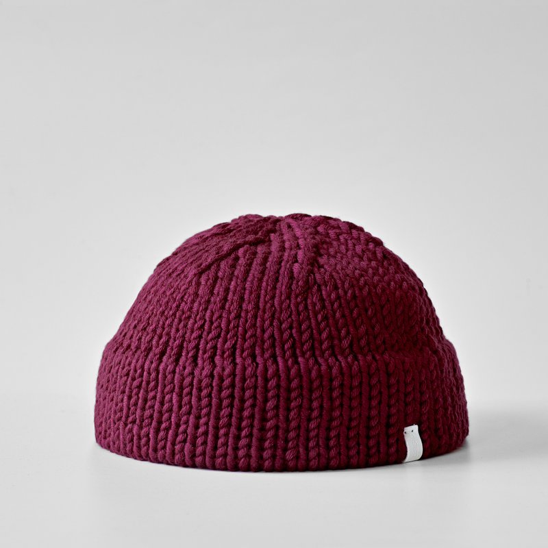 K007 Hand-knitted Short Dome Cap Sailor Cap-Burgundy - Hats & Caps - Cotton & Hemp Red