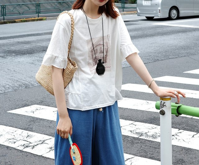 フリルレトロプリントTシャツ｜Tシャツ｜夏｜Sora-1862 - ショップ