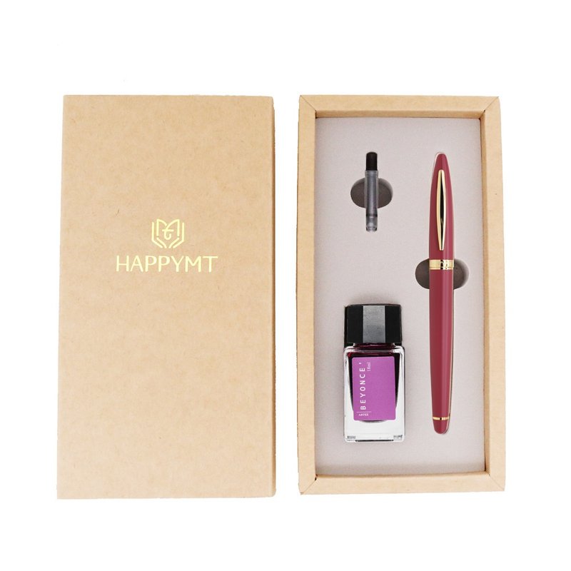 [Customized Gift] HAPPYMT Happy Pen Ink Gift Box Red Gold Clip - ปากกาหมึกซึม - ทองแดงทองเหลือง สีแดง