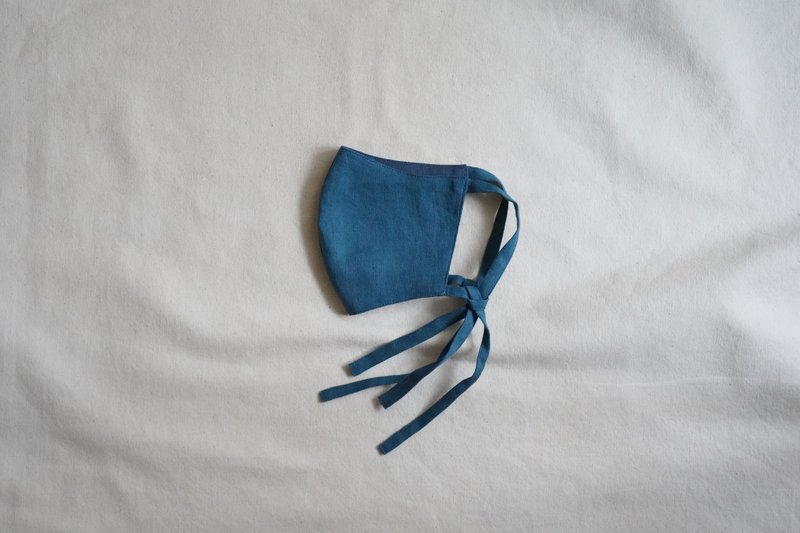 unisex mask | 雙色綁帶口罩 | 納 戶 x 青 藍 - 口罩/口罩收納套 - 棉．麻 藍色