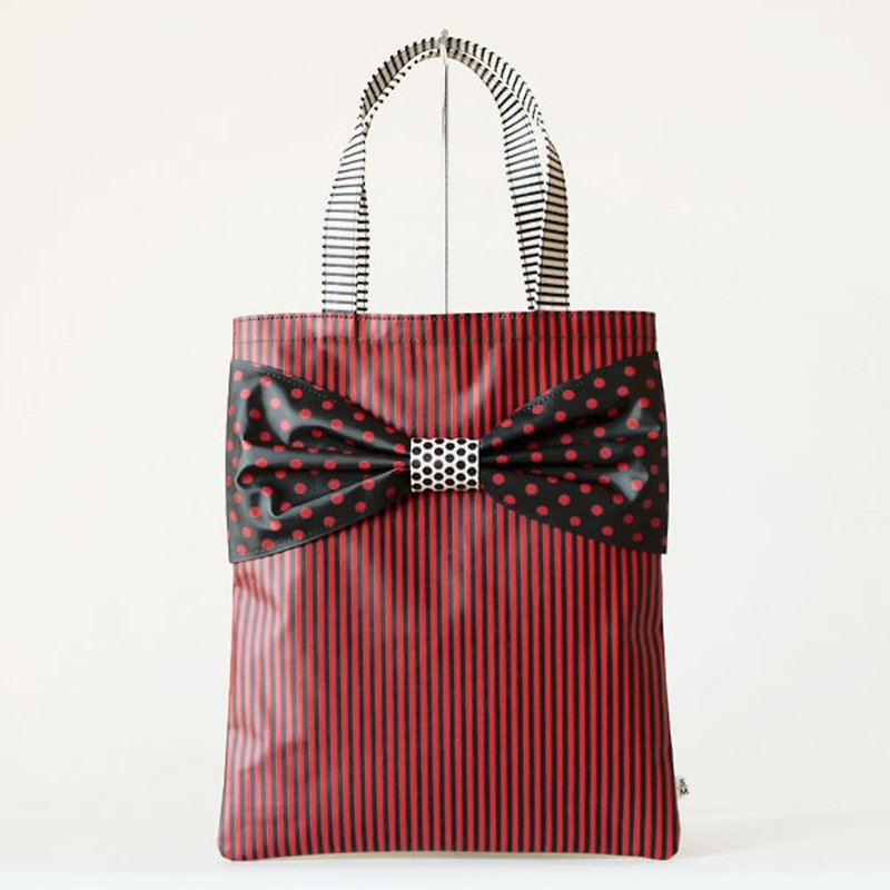 flat totebag Spin Off red dots borders stripes ribbon PVC - Laptop Bags - Waterproof Material Red