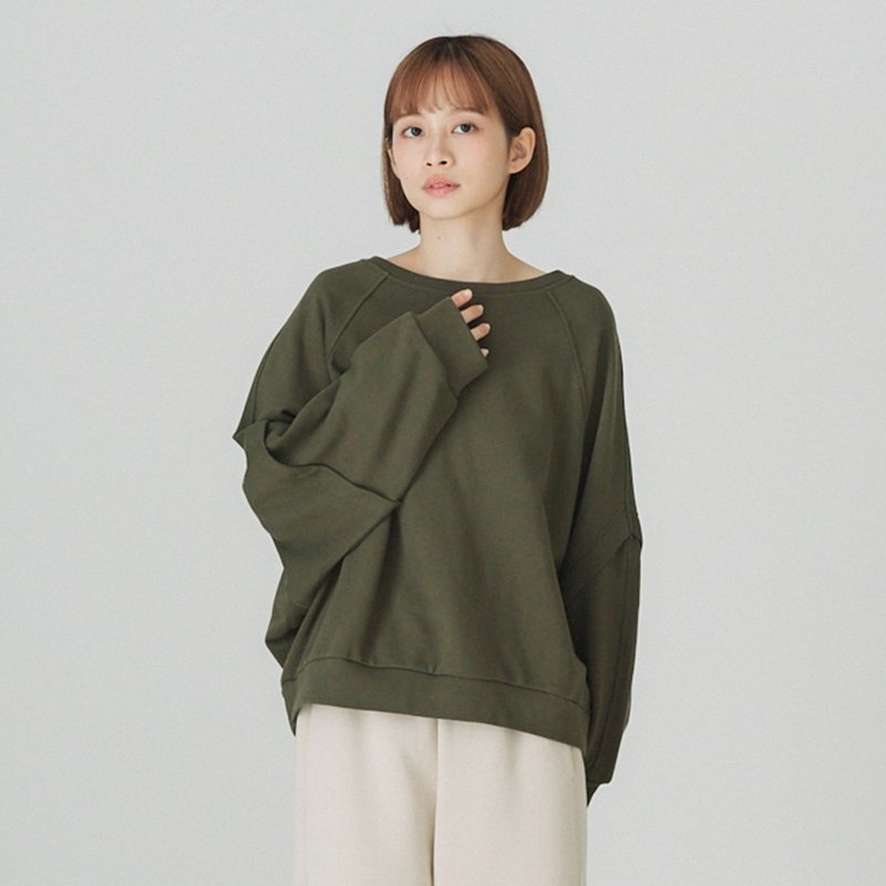 【Simply Yours】Patchwork Batwing Sleeve Top - green F - เสื้อผู้หญิง - ผ้าฝ้าย/ผ้าลินิน สีเขียว