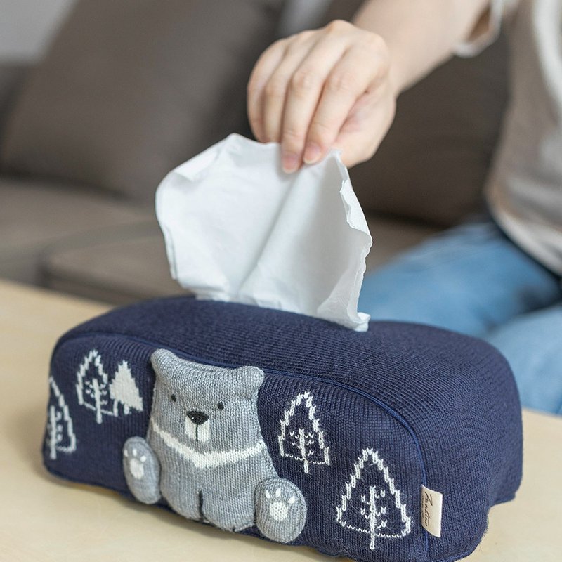 Taiwan black bear wool knitted face paper cover/removable toilet paper cover-5 colors in total (desktop) - Tissue Boxes - Cotton & Hemp Multicolor