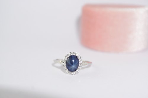 roseandmarry Natural Star Blue Sapphire Ring Silver 925.