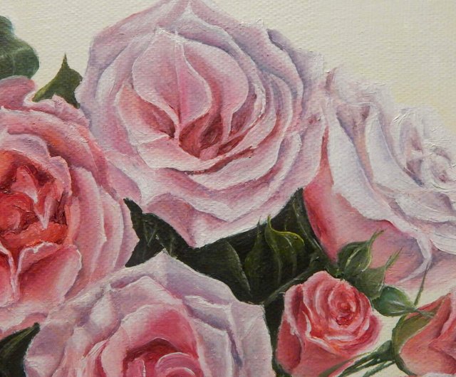 ピンクの薔薇　油絵　原画　手描き ピンクの薔薇 油絵 原画 手描き - メルカリ