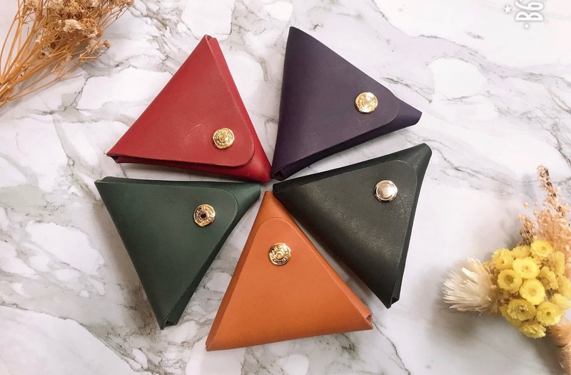 Genuine leather rice ball non-sewing triangle coin purse (free gift box packaging) - กระเป๋าใส่เหรียญ - หนังแท้ 