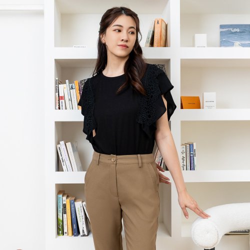 MEDUSA LADY 【MEDUSA】蕾絲肩飾素雅涼感嫘縈上衣(M-XL) | 女休閒上衣 短袖