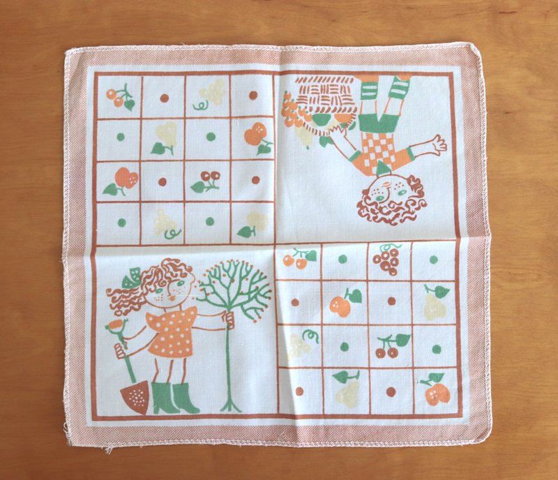 蘇聯時期鄉村的孩子印畫棉布手帕 - 手帕 - 棉．麻 