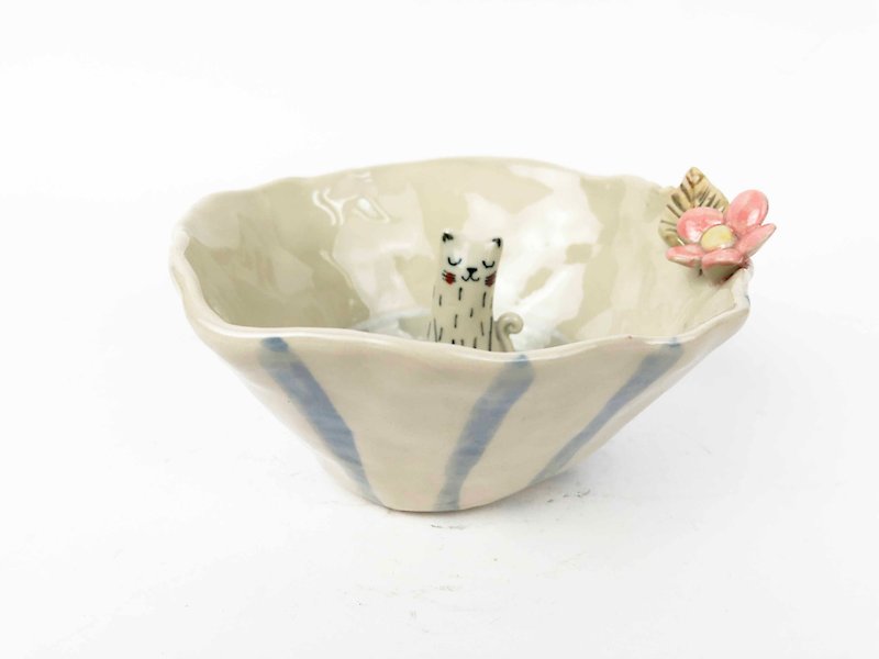 [Family Clay] universal small storage / ring frame small flowers and white cat - กล่องเก็บของ - ดินเผา หลากหลายสี
