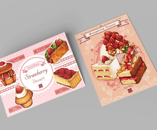 食べ物イラストポストカード - いちごのデザートシリーズ - ショップ