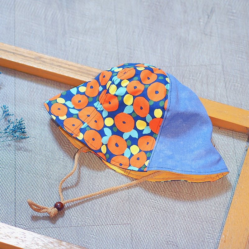 小牛村 手工帽子 雙面遮陽帽 清新可愛【韓紅花】HM-54 - 帽子 - 棉．麻 藍色