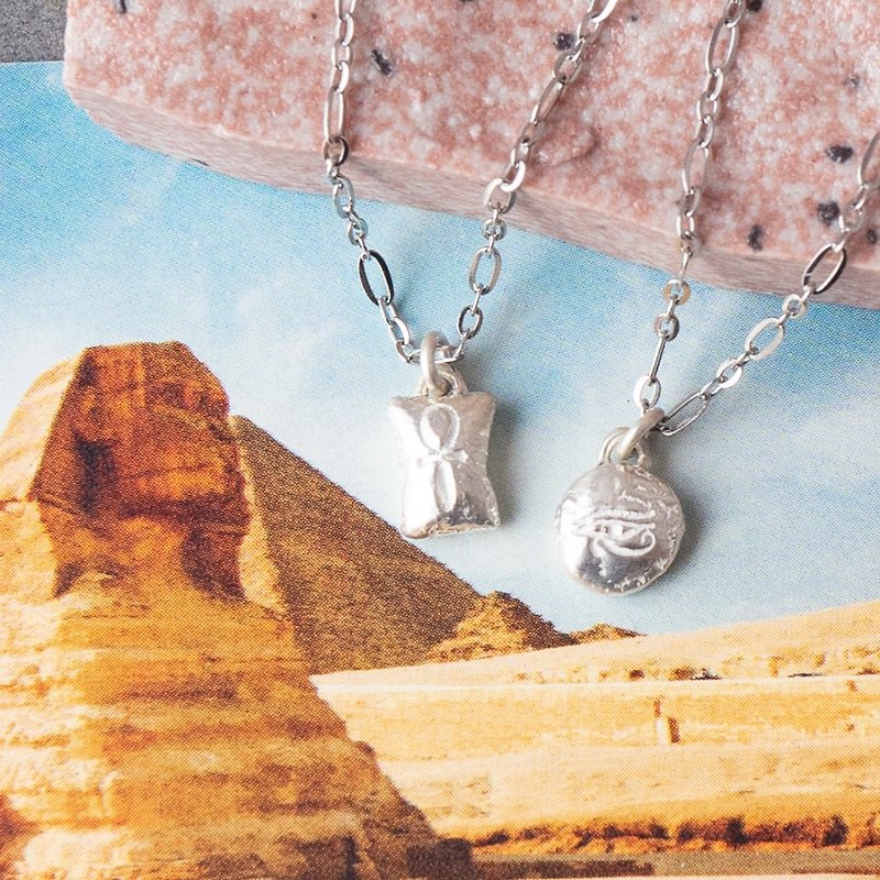 Original Travel Around the World [Egyptian Small Stone] Eye of Horus Key to Life 925 Sterling Silver Necklace - Necklaces - Sterling Silver Silver