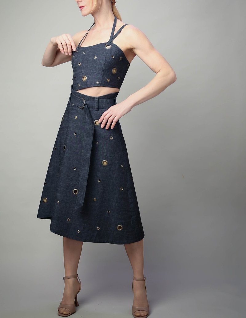 STARRY SKY Asymmetric Women's Set (midi skirt with crop top) - กระโปรง - วัสดุอื่นๆ หลากหลายสี