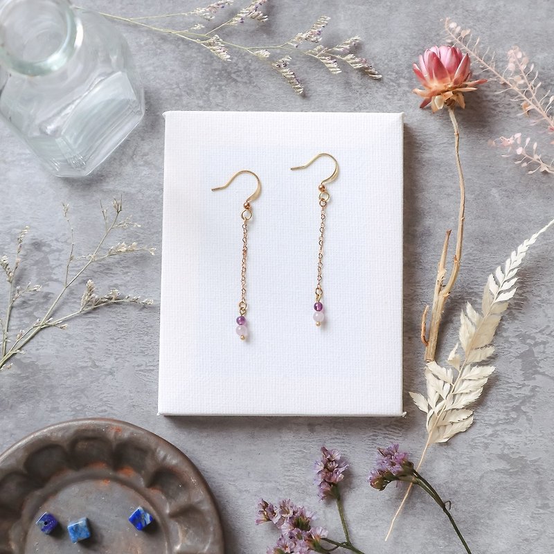 Natural stone geometric brass earrings - pause - Earrings & Clip-ons - Copper & Brass Purple