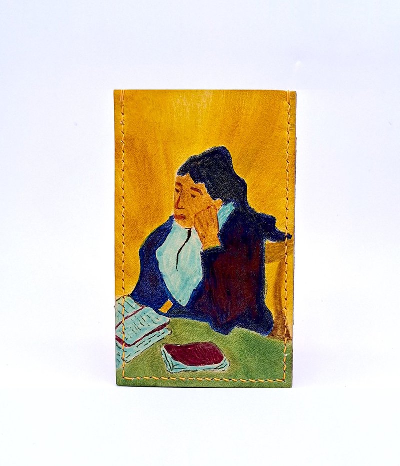 Chao You Pouch Van Gogh Reading Mrs. Jinnock Van Gogh - ที่ใส่บัตรคล้องคอ - หนังแท้ สีน้ำเงิน