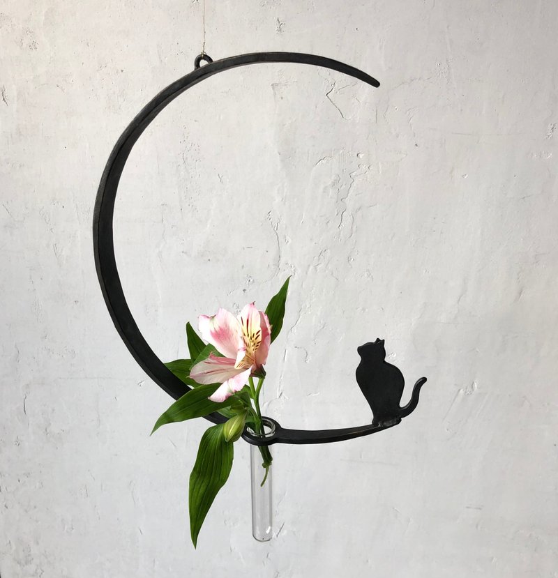 月と猫の一輪挿し - 花瓶/花器 - 其他金屬 黑色
