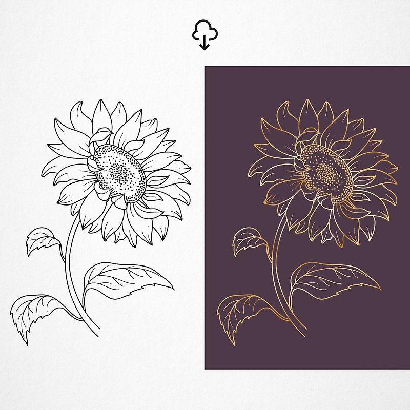 ภาพวาดดอกทานตะวัน ดอกไม้. ภาพประกอบดิจิทัลในรูปแบบ SVG, EPS, PNG, JPG, DXF ไฟล์ - วาดภาพ/ศิลปะการเขียน - วัสดุอื่นๆ สีทอง
