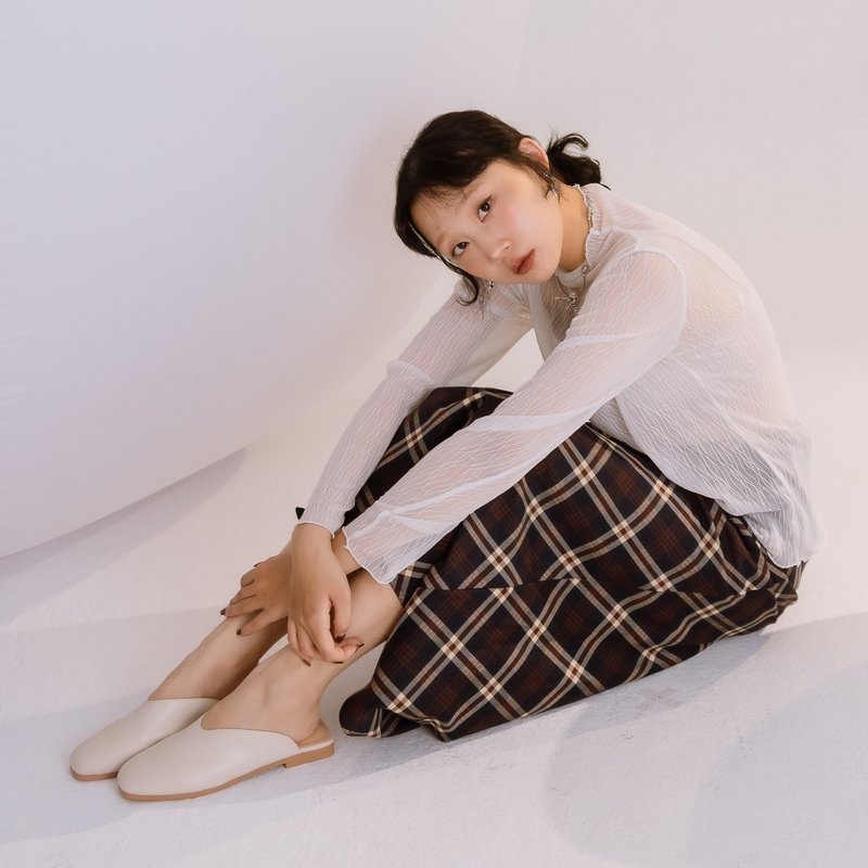 【I called Love】Vegan and elegant丨Simple curved linear mules - Mary Jane Shoes & Ballet Shoes - Waterproof Material Khaki