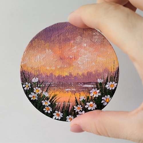 Artpainting Make a Statement with this Sunset Landscape Acrylic Painting Magnets for Fridge