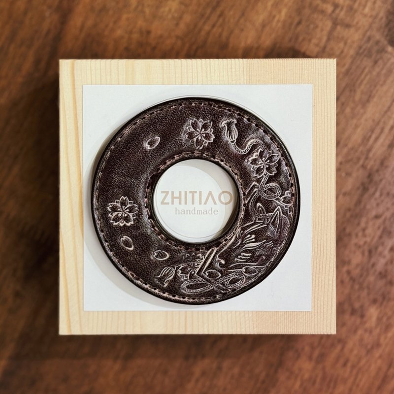原創手工製作牛皮劍道刀鐔 御先稻荷 霧蠟咖啡 劍鍔 Tsuba - 運動配件 - 真皮 咖啡色