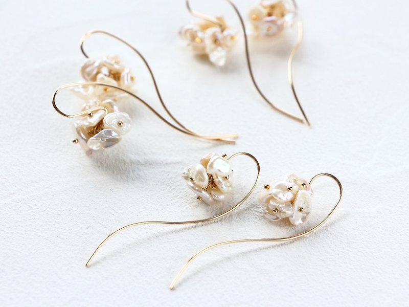 14kgf- blossom pearl pierced earrings - 耳環/耳夾 - 寶石 透明