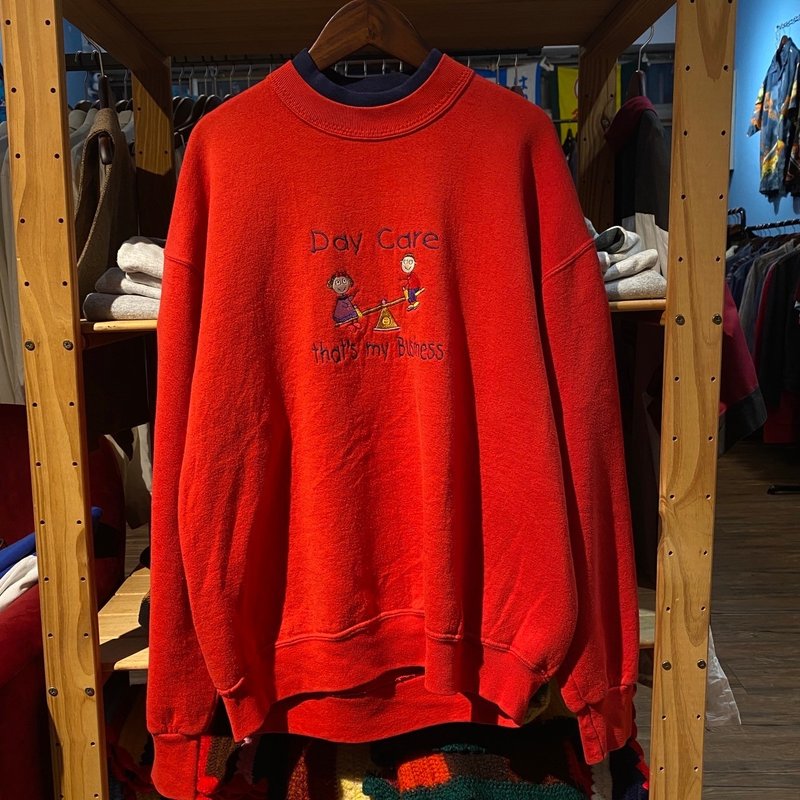 --兩光師古著--Day care刺繡紅底 - 男夾克/外套 - 其他材質 紅色