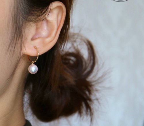 KOKO PEARL JEWELRY 日本直送 京都原創 小金圈珍珠耳環8-8.5mm 禮物