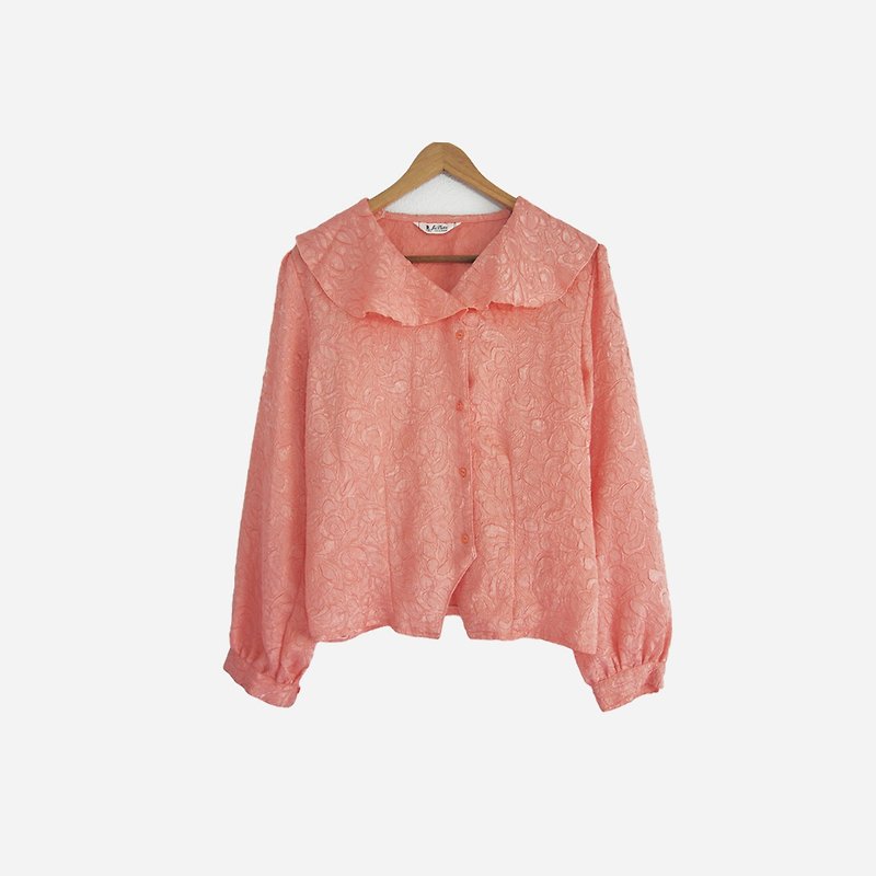 Dislocated vintage / pink orange big collar long sleeve shirt no.889 vintage - Women's Shirts - Polyester Orange