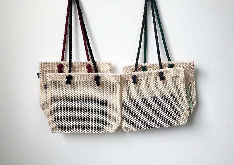 Weave lines bag - กระเป๋าถือ - ผ้าฝ้าย/ผ้าลินิน ขาว