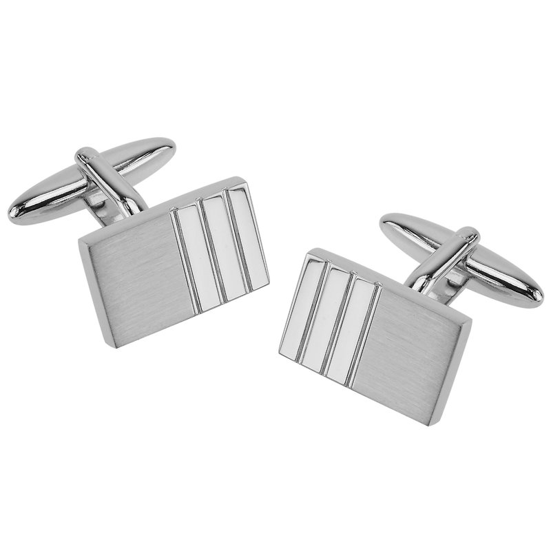 Brush Rhodium With Shiny Stripes Cufflinks - Cuff Links - Other Metals Silver