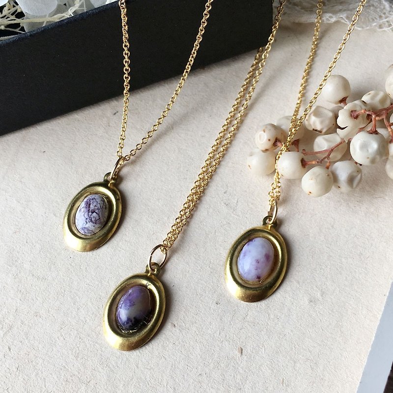 [1 week limited sale] 14kgf rare stone / 1 point item Tiffany Stone Oval Necklace - Necklaces - Gemstone Purple