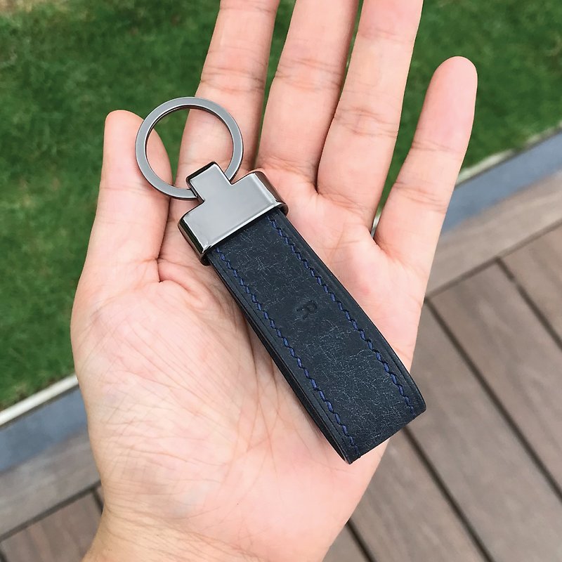 【Key Ring】Dark Blue Pueblo | Everyday Carry | Handmade Leather in Hong Kong - Keychains - Genuine Leather Blue