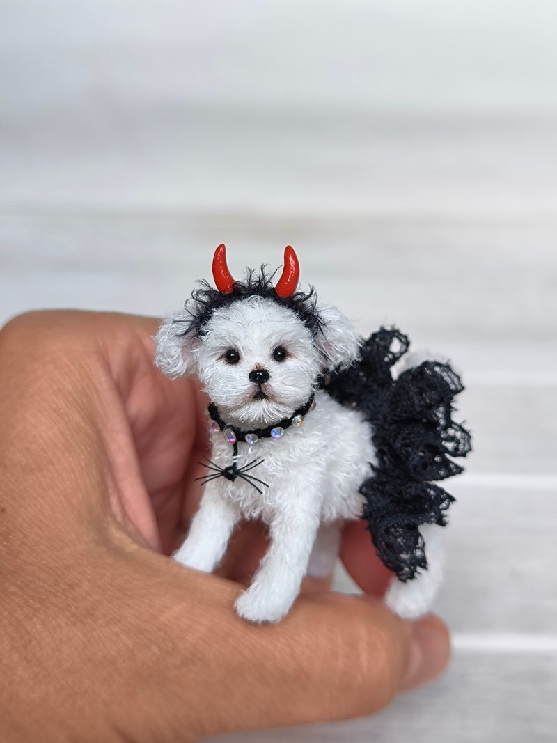 Puppy Agata little devil - Stuffed Dolls & Figurines - Wool White