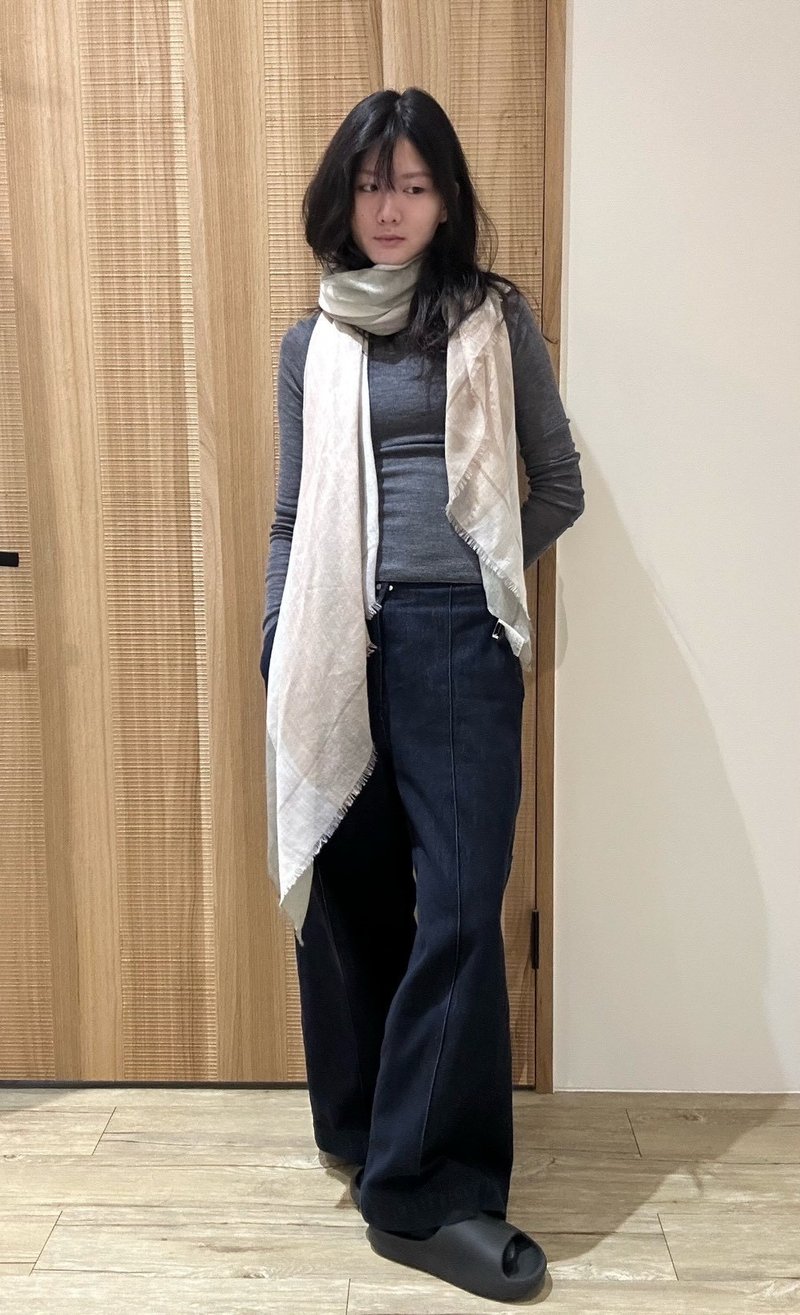 直條頂級羊絨圍巾 - 圍巾/披肩 - 羊毛 銀色