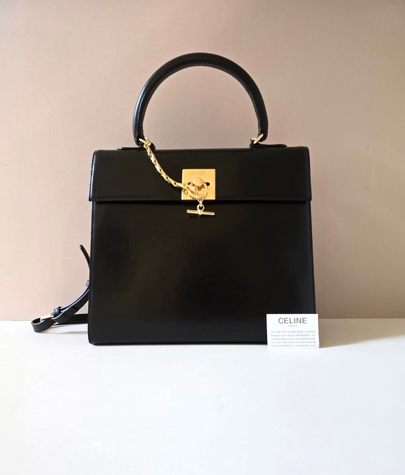 絕版中古包 Celine 黑色凱莉鏈子包 斜背包 側背包 單肩包 皮革包 - 側背包/斜背包 - 真皮 黑色