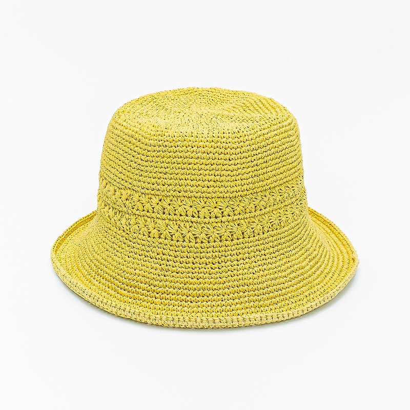 Bodhiyamas- Hand Woven Bright Yellow Basket Empty Round Hat - The Geniality Shine - Hats & Caps - Other Materials Yellow