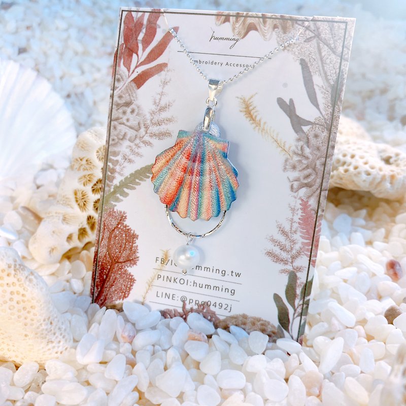 Embroidery  necklace | Scallop Seashell - สร้อยคอ - งานปัก หลากหลายสี