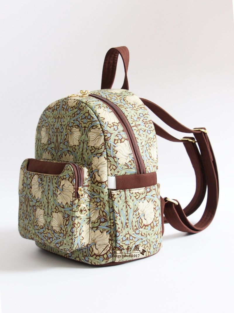 William Morris | Crystal rattan flower backpack/backpack | fabric backpack - กระเป๋าเป้สะพายหลัง - ผ้าฝ้าย/ผ้าลินิน สึชมพู