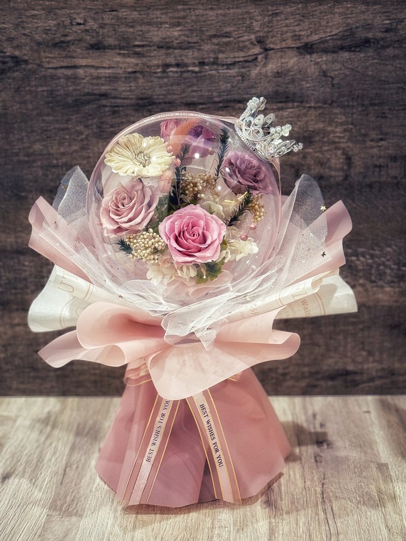 Immortal flower wave ball bouquet-crown style dried flowers/birthday/Valentine's Day/Mother's Day//opening/proposal - ช่อดอกไม้แห้ง - พืช/ดอกไม้ 