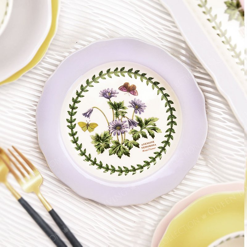 Botanic Garden Terrace Assorted Motif Scalloped Edge Dessert Plate - Windflower - Plates & Trays - Porcelain Purple