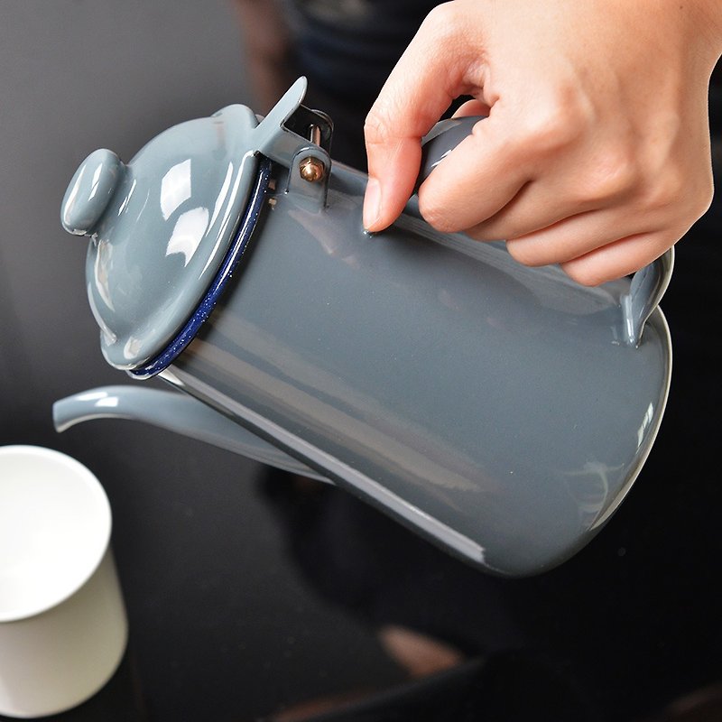 Japan high sang elfin 珐琅 limited color coffee hand pot - 1L - gray - เครื่องทำกาแฟ - วัตถุเคลือบ 