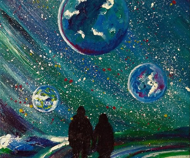 Cosmos painting Original art Couple Love art Space Galaxy art