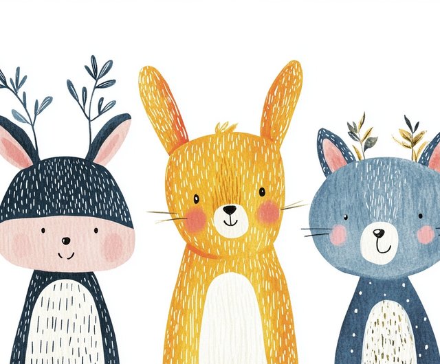 森のおとぎ話 2 北欧風イラスト癒し動物三兄弟子供部屋ベビールーム