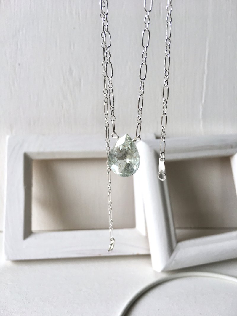 Moss Aquamarine Pear 50 cm SV925 necklace - Necklaces - Stone Green