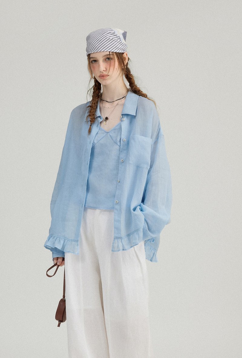 舒服自在 苧麻木耳邊襯衫 亞麻背心上衣 - 背心/無袖上衣 - 其他材質 多色