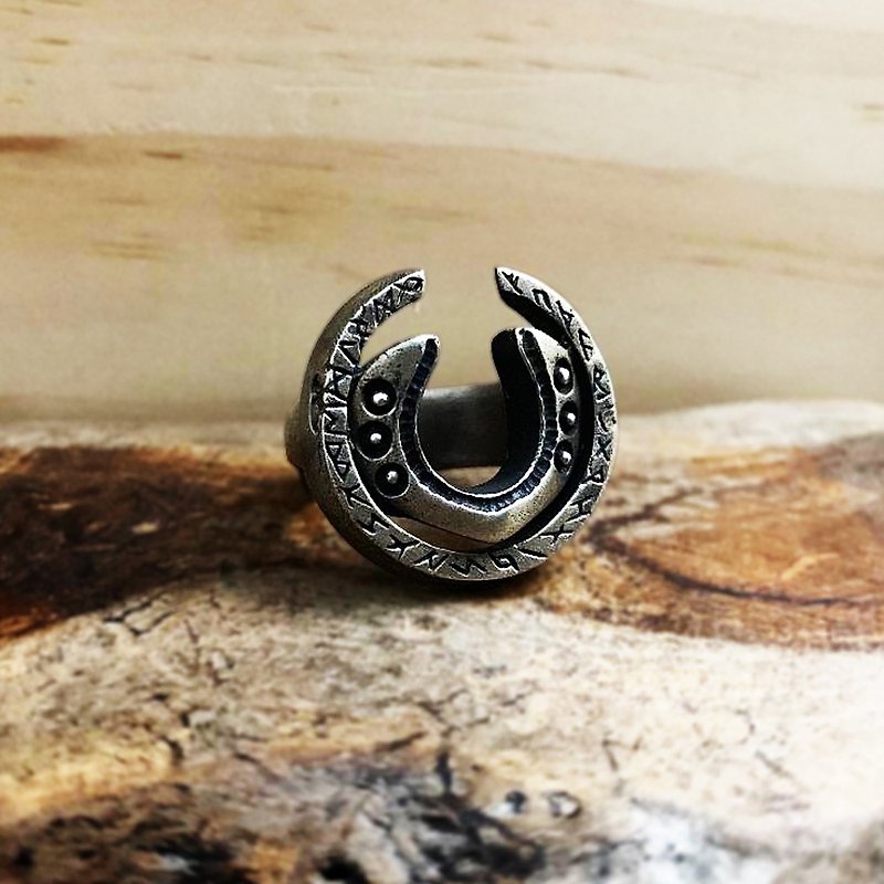 God of Power Series-[Odin Horseshoe Shield] (925 sterling silver ring) Lucky Horseshoe/Rune Text/Shield - General Rings - Sterling Silver Silver