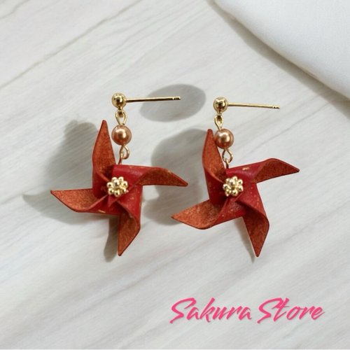 Sakura Store 皮革花耳環 金箔風車耳環 香港特色